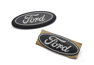 Ford F-150 Exterior Badges - Front + Rear - Ford Racing - Smoked Chrome Oval Kit w/o Camera - Black - `24-`26